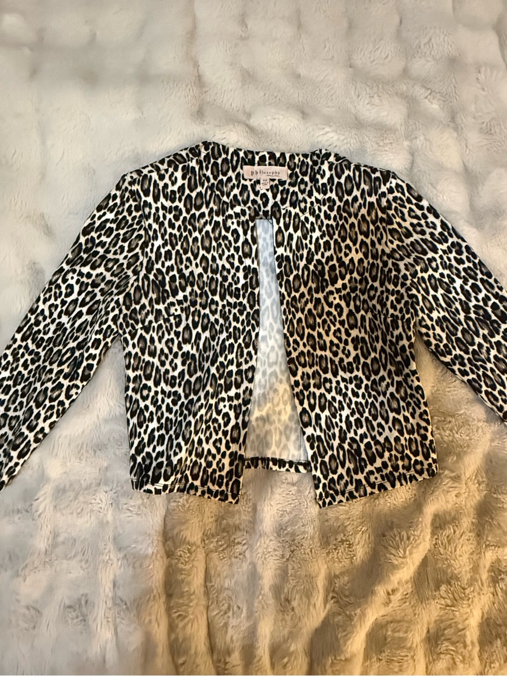 Philosophy Black and White Leopard Print Open-Front Jacket